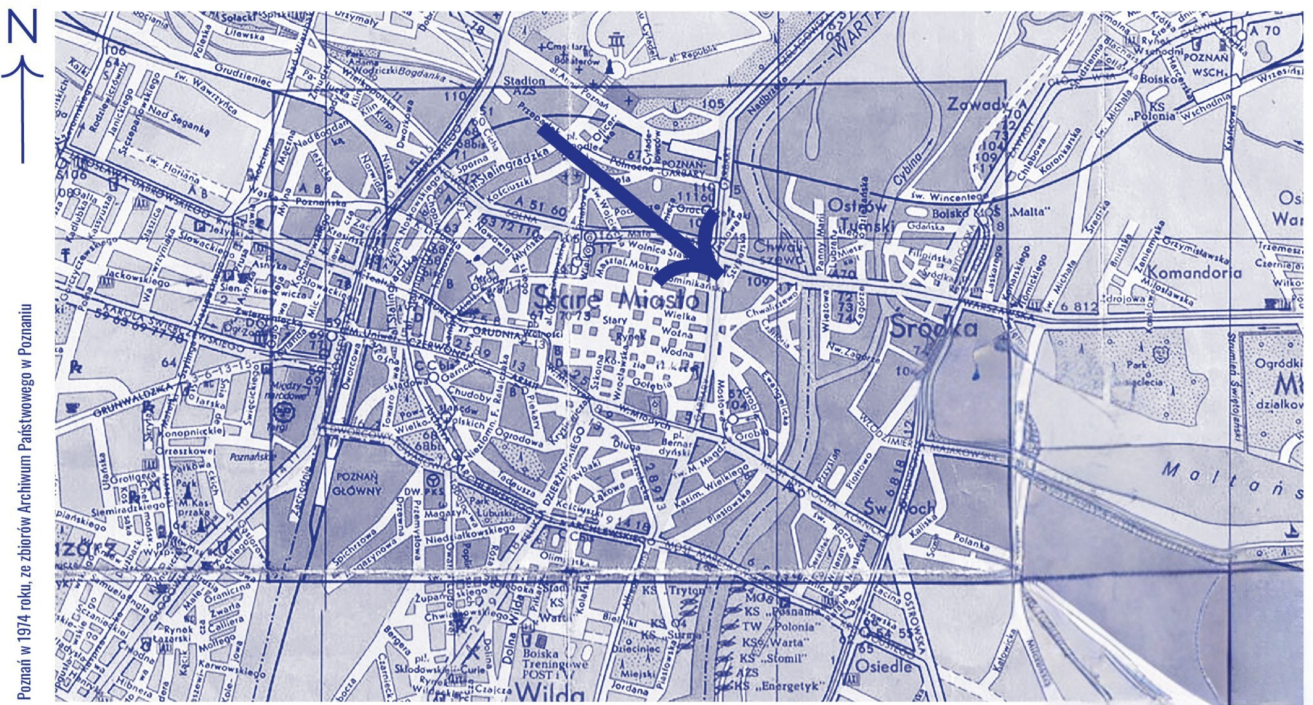 Mapa Poznania z 1974 roku.